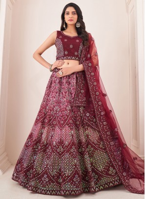 Net Sequins Maroon Trendy Lehenga Choli