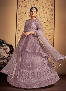 Net Stone Readymade Lehenga Choli in Mauve 