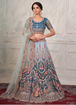 Net Thread Blue Lehenga Choli