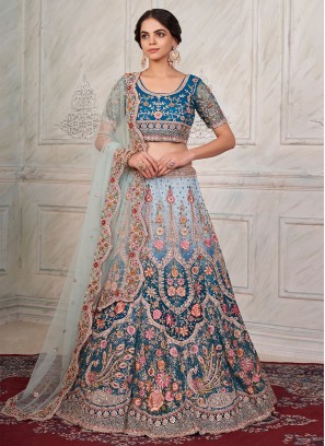 Net Thread Blue Lehenga Choli