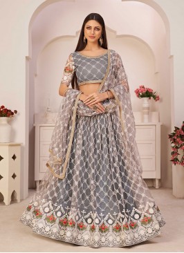 Net Thread Grey Lehenga Choli