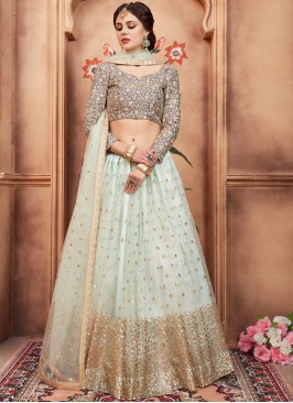 Net Thread Lehenga Choli in Blue