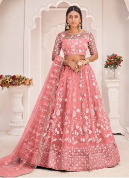 Net Thread Lehenga Choli in Pink