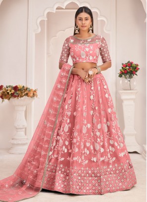 Net Thread Lehenga Choli in Pink