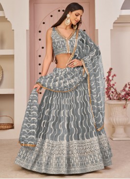 Net Thread Work Trendy Lehenga Choli in Grey