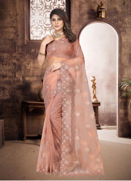 Net Traditional Saree in Peach