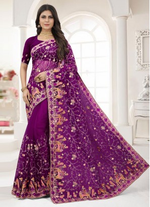 Net Traditional Saree in Purple