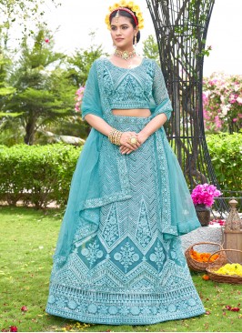 Net Trendy Lehenga Choli in Turquoise
