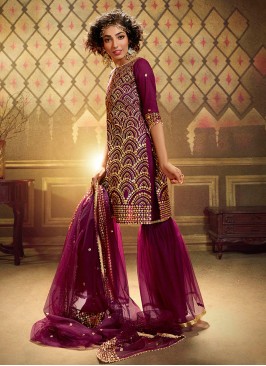 Net Trendy Palazzo Suit in Wine