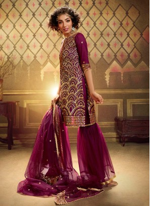 Net Trendy Palazzo Suit in Wine