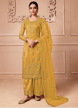 Net Trendy Salwar Kameez in Mustard