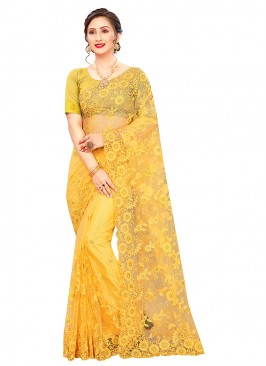 Net Trendy Saree in Yellow