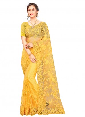 Net Trendy Saree in Yellow