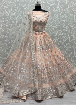 Net Zari Peach Trendy Lehenga Choli