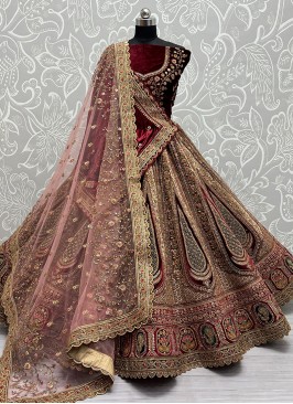 New and Unique Beige Wedding Lehenga Choli with Intricate Embellishments.