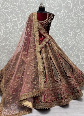 New and Unique Beige Wedding Lehenga Choli with Intricate Embellishments.