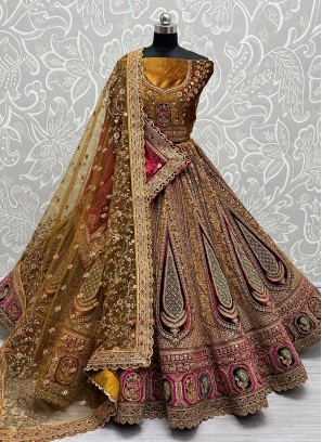 New and Unique Mustard Wedding Lehenga Choli with Intricate Embellishments.