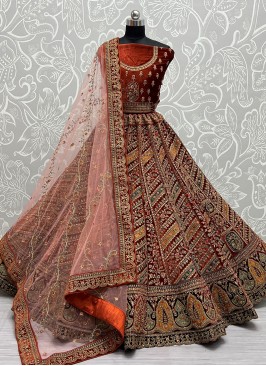 New and Unique Orange Wedding Lehenga Choli with Intricate Embellishments.