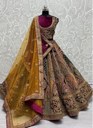 New and Unique Multi Wedding Lehenga Choli with Intricate Embellishments.