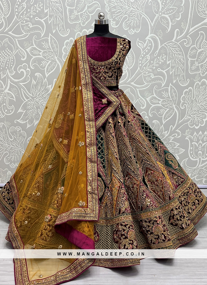 New and Unique Multi Wedding Lehenga Choli with Intricate Embellishments.