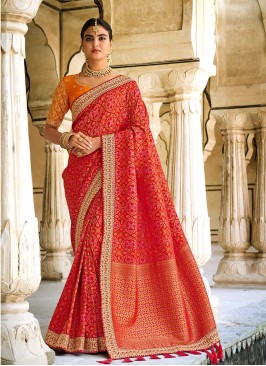 New Design Orange Color Silk Saree