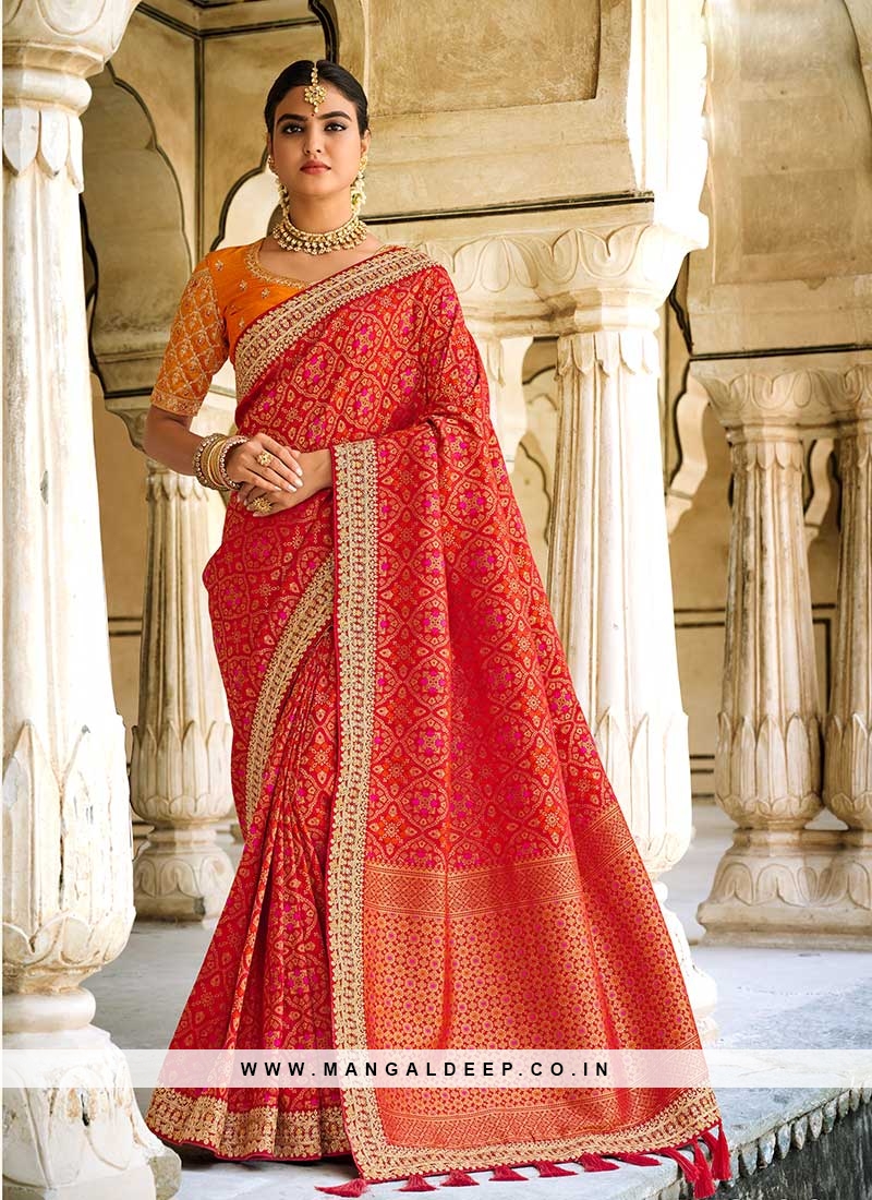 New Design Orange Color Silk Saree