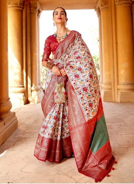 New Design White Color Patola Silk Saree