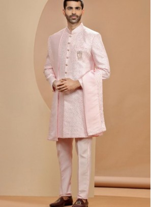 Newest Pink Silk Indowestern Suit For Reception