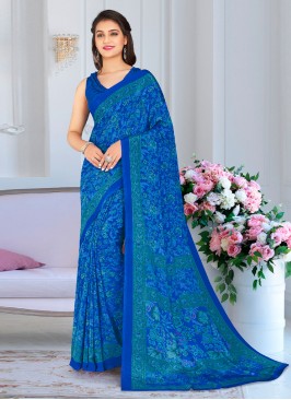 Nice Faux Chiffon Blue Saree