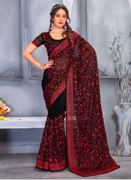 Nice Georgette Embroidered Contemporary Style Saree