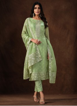 Nice Green Embroidered Organza Salwar Suit