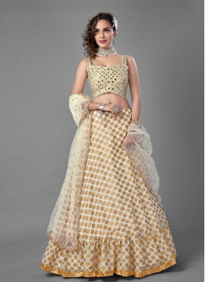Nice Mirror Off White Silk Lehenga Choli