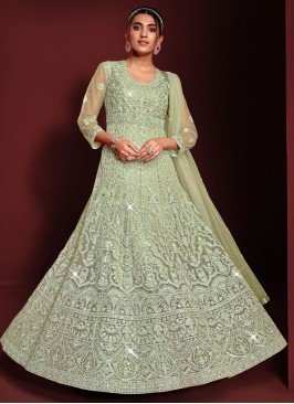 Nice Net Sea Green Floor Length Salwar Suit