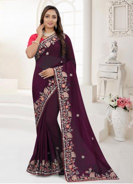 Nice Organza Wine Contemporary Saree