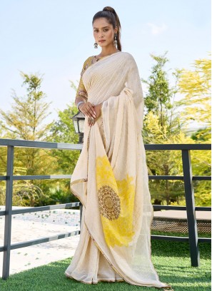 Nice Swarovski Off White Saree