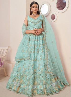 Nice Turquoise Zari Lehenga Choli