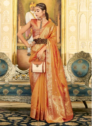 Nice Weaving Orange Designer Saree