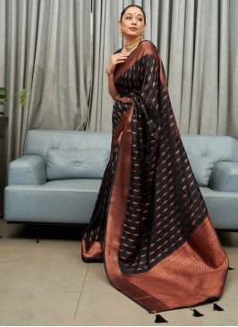 Noble Black Weaving Silk Trendy Saree