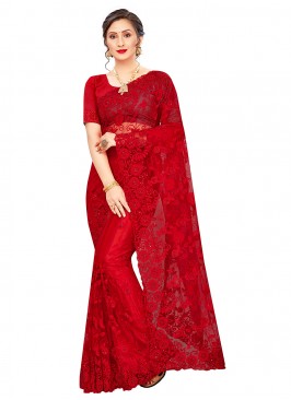 Noble Net Red Classic Designer Saree