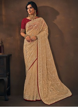 Noble Organza Embroidered Cream Classic Saree