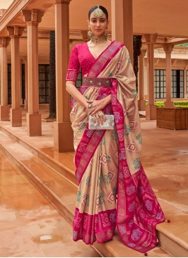 Noble Patola Silk  Weaving Beige Contemporary Saree
