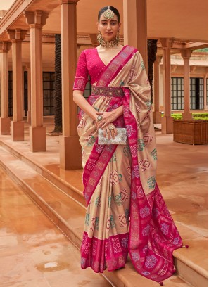 Noble Patola Silk  Weaving Beige Contemporary Saree