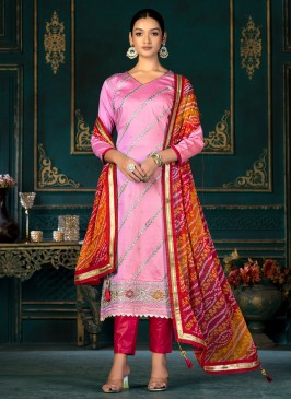 Noble Pink Embroidered Cotton Pant Style Suit
