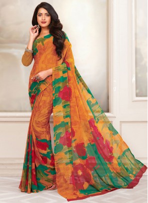 Noble Printed Georgette Rust Contemporary Saree
