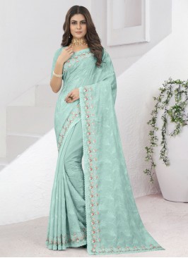 Noble Sea Green Embroidered Contemporary Saree