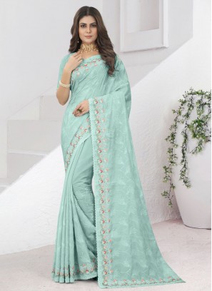 Noble Sea Green Embroidered Contemporary Saree