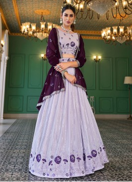 Noble Thread Lavender Georgette Designer Long Lehe