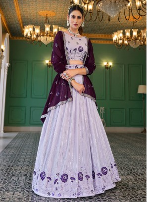 Noble Thread Lavender Georgette Designer Long Lehenga Choli