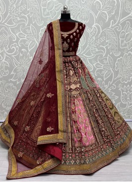 Noble Velvet Embroidered A Line Lehenga Choli