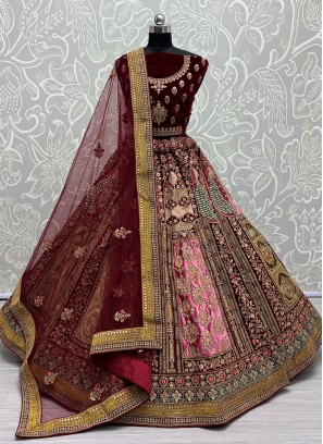Noble Velvet Embroidered A Line Lehenga Choli